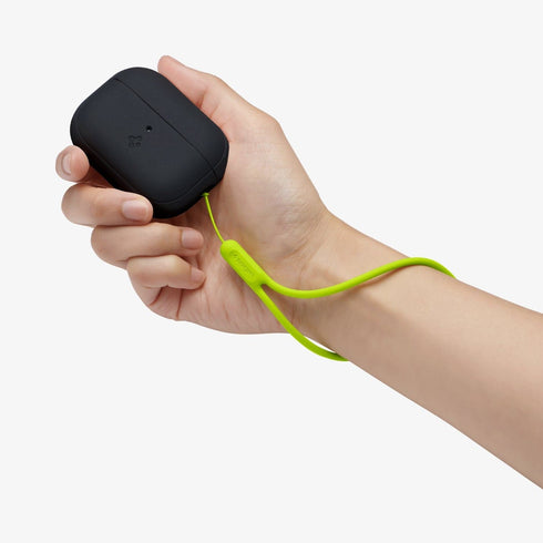 ACS05479 - Apple AirPods Pro 2 Case Silicone Fit + strap in black showing the front and side with strap